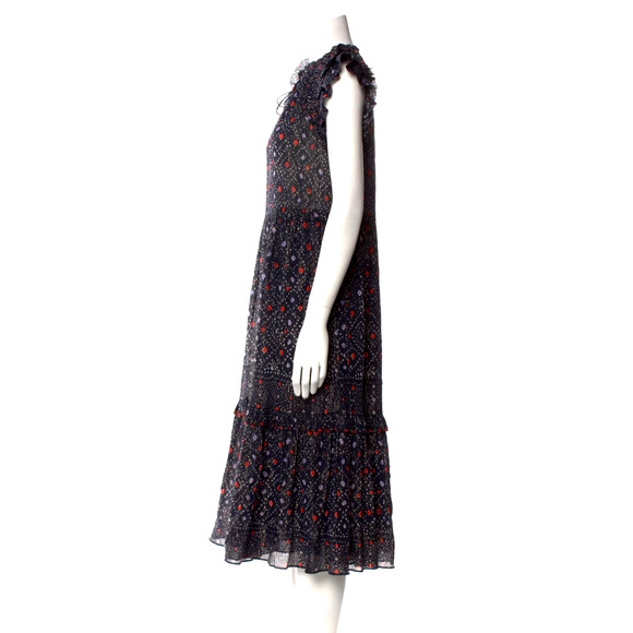 Ulla Johnson 2 Linea Ruffle Midi Dress Cotton Puff Shoulder Maxi Navy Blue EUC! - Picture 5 of 9
